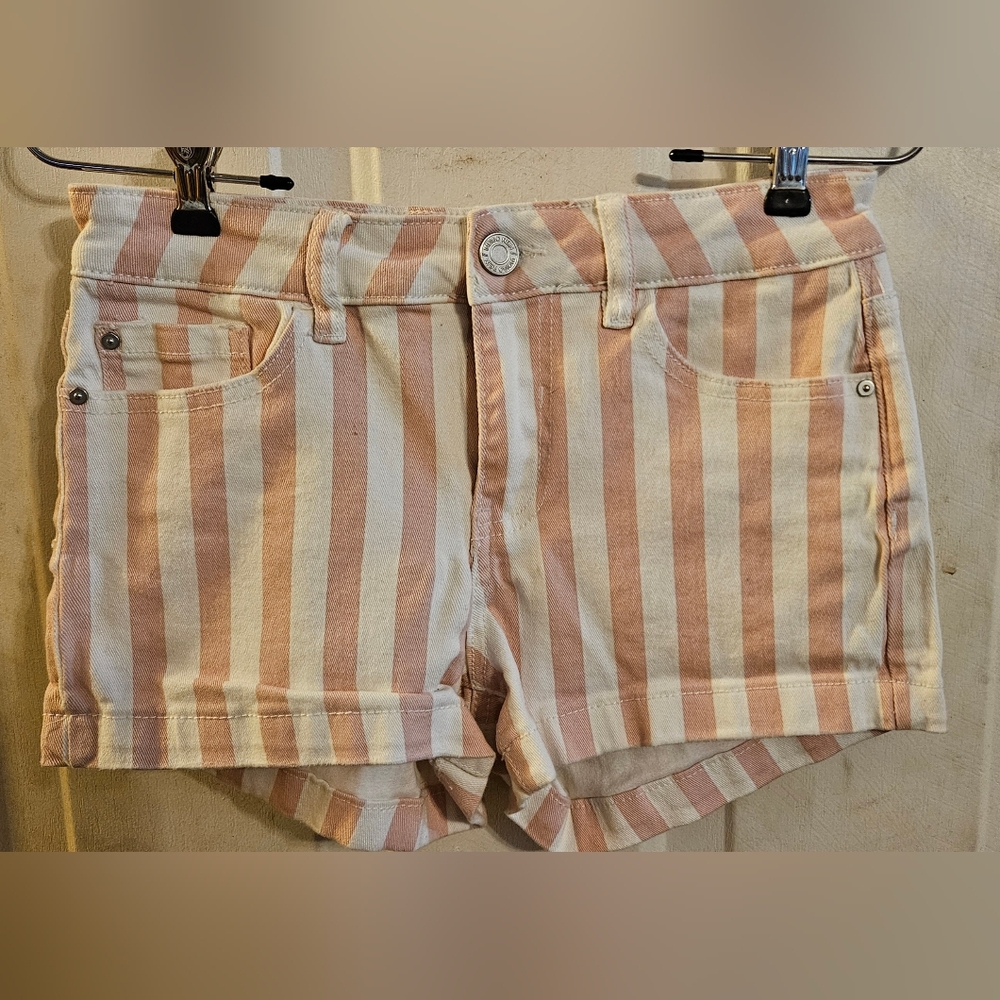 Indigo Rein Pink & White Striped Denim Shorts